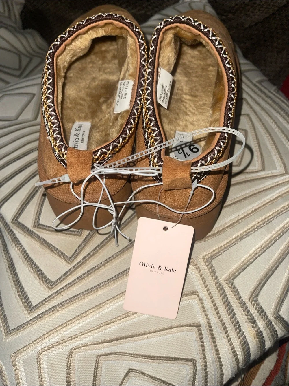 Women's Tan Platform Slip-On Shoes with Faux Fur Lining